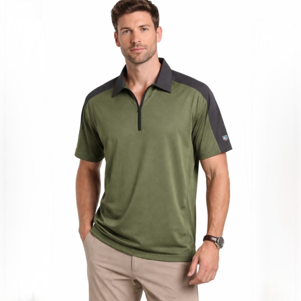 KÜHL Shadow Performance Polo Green Gray Short Sleeve Mens XL💛